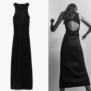 ZARA Neoprene Effect Cut out Back Midi Black Dress NWT Size Small
